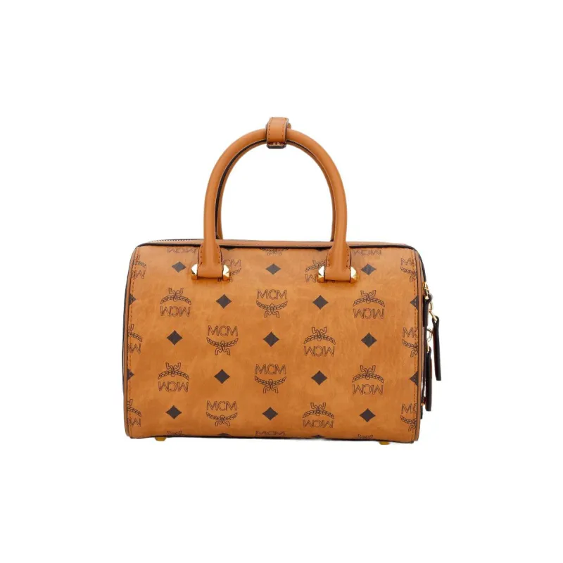 MCM ArenOriginal Visetos Leather Trim Boston Bag Portable Crossbody Bag Shoulder Bag Unisex Brown Cognac-2