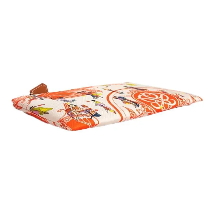 HERMES Silk Storage Bag, Storage Bag, Bag Insert, Clutch Regular Women's Geranium Red/Gray White-4