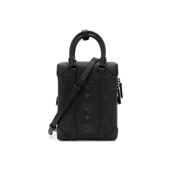 MCM Soft Berlin Visetos Coated Canvas Handbags Shoulder Bag Crossbody Bag Small Size Men's Black