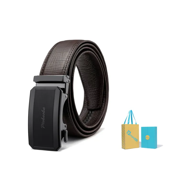 PISHUSHU Premium Selection Pressed Black Automatic Buckle Advanced Gift Feel Leather Belts Men's Width: 3.5cm-20