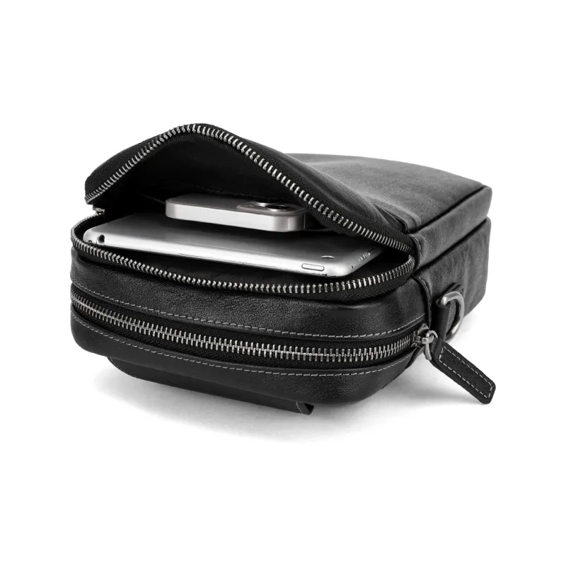NOMK Top Grain Cow Leather Shoulder Bag Crossbody Bag Sling Bags Small Size Men's Black-8