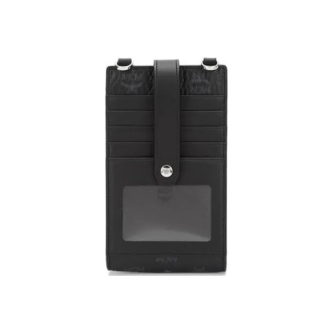MCM Original Visetos Leather One Shoulder Crossbody Card Holder Cell Phone Pouch Men's Black-3