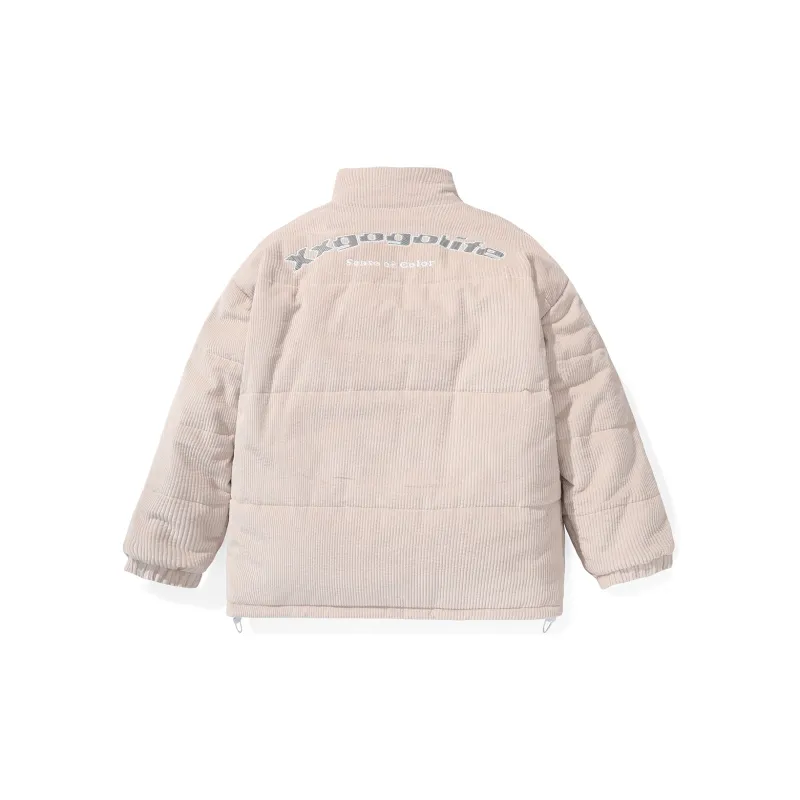 XXGOGO Cartoon Letter Solid Color Stand Collar Loose Fit Puffer Jacket Unisex-2
