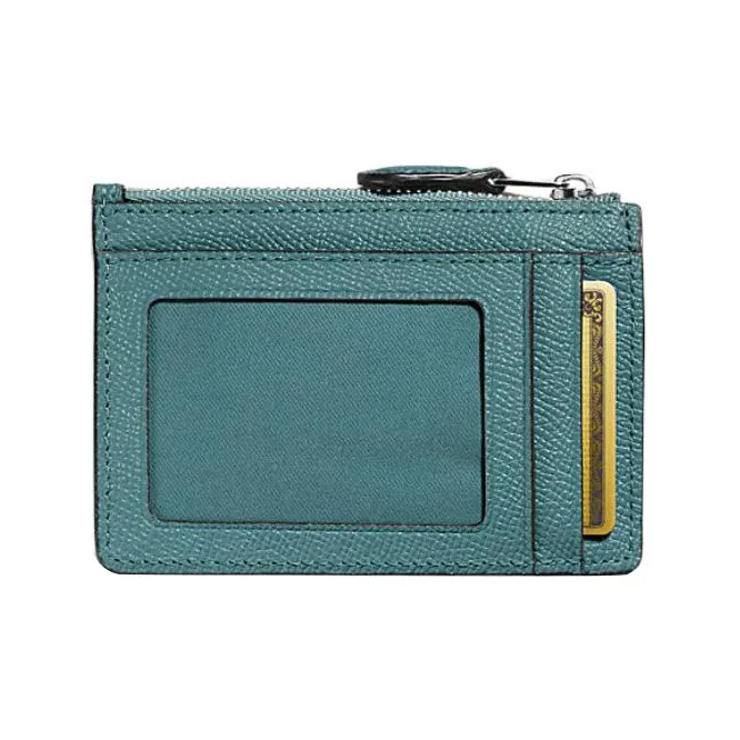 COACH Mini Id Skinny Cross-Stitch Leather Document Wallet Card Holders Mini Unisex Deep Sea Blue-1
