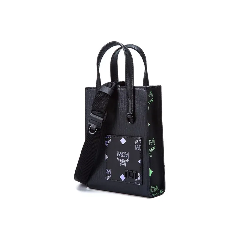 MCM Canvas With Cow Split Leather Tote Bag, Shopping Bag, Shoulder Bag, Crossbody Bag, Handbag Extra Mini Women's Black-1