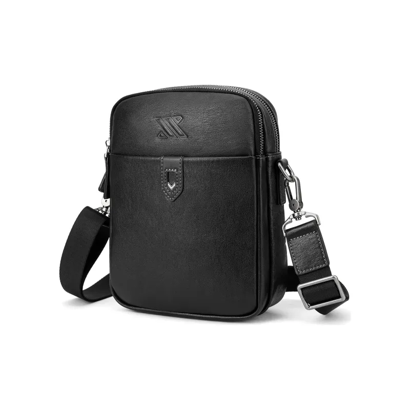 NOMK Top Grain Cow Leather Shoulder Bag Crossbody Bag Sling Bags Small Size Men's Black-3