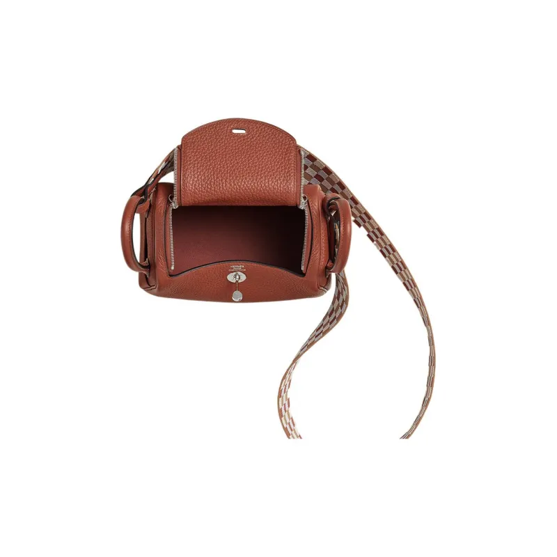 HERMES Lindy Clemence Leather Handbag Shoulder Bag Crossbody Bag Mini Women's Copper Red/Tea/Cream White/Misty Blue-2