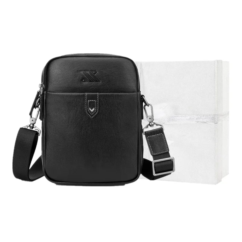 NOMK Top Grain Cow Leather Shoulder Bag Crossbody Bag Sling Bags Small Size Men's Black-12