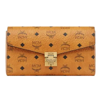 MCM Millie Visetos Calfskin Envelope Bag, Shoulder Bag, Crossbody Bag Medium Size Women's Brown Cognac