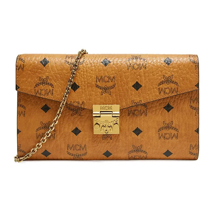 MCM Patricia Visetos Coated Canvas Handheld Shoulder Bag, Crossbody Bag Extra Large Women's Cognac/Monogram-0