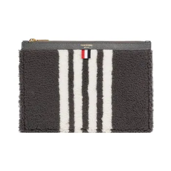 THOM BROWNE· Shearling Satin Logo Clutch Small Size Men's Medium Gray