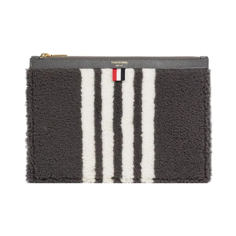 THOM BROWNE· Shearling Satin Logo Clutch Trumpets Men's Medium Gray-0