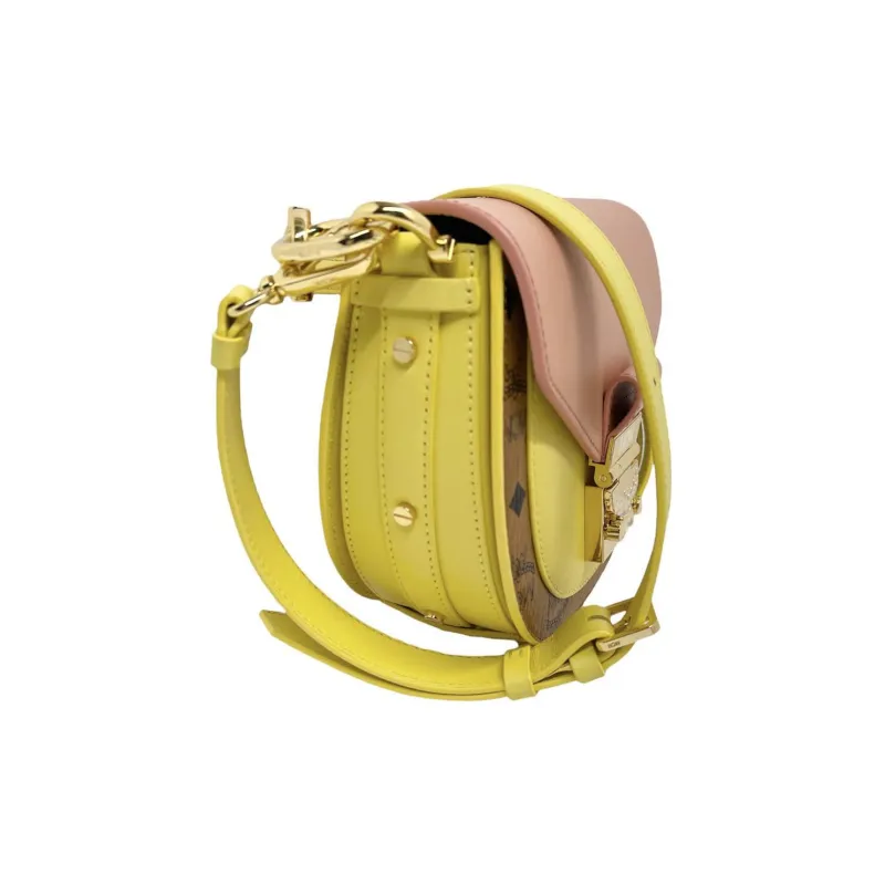 MCM Leather Saddle Bag Handbag Shoulder Bag Crossbody Bag Mini Women's Pink/Beige Brown Cognac-2