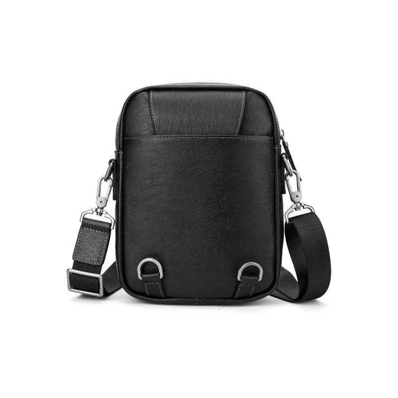 NOMK Top Grain Cow Leather Genuine Leather One Shoulder Crossbody Sling Bags Small Size Unisex Black-5