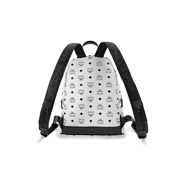 MCM Coated Canvas Backpack Small Size Unisex White-3