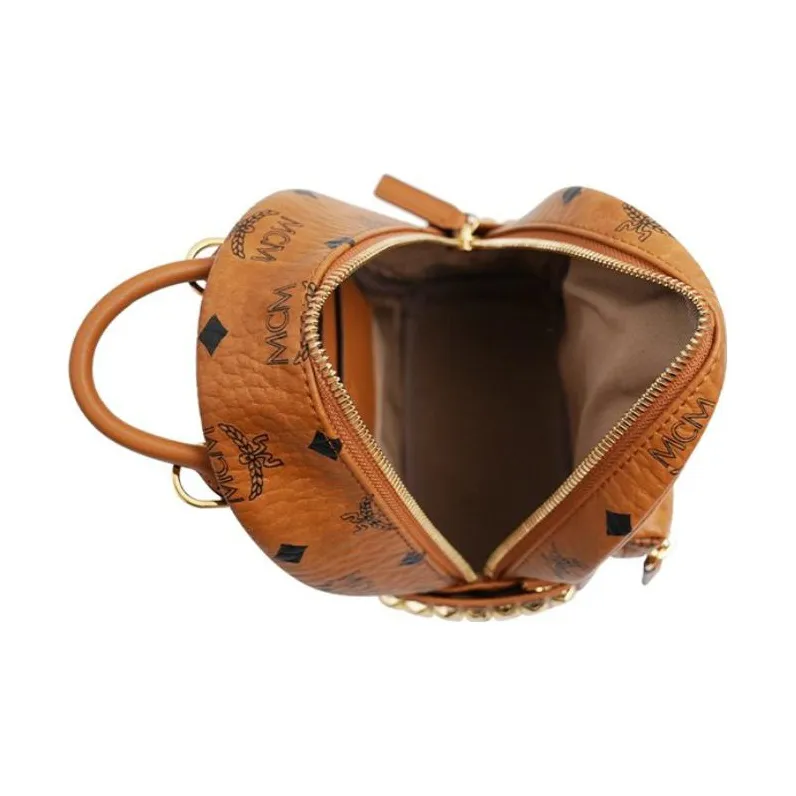MCM Stark Backpack Visetos Side Studs Bebe Boo Cognac-4