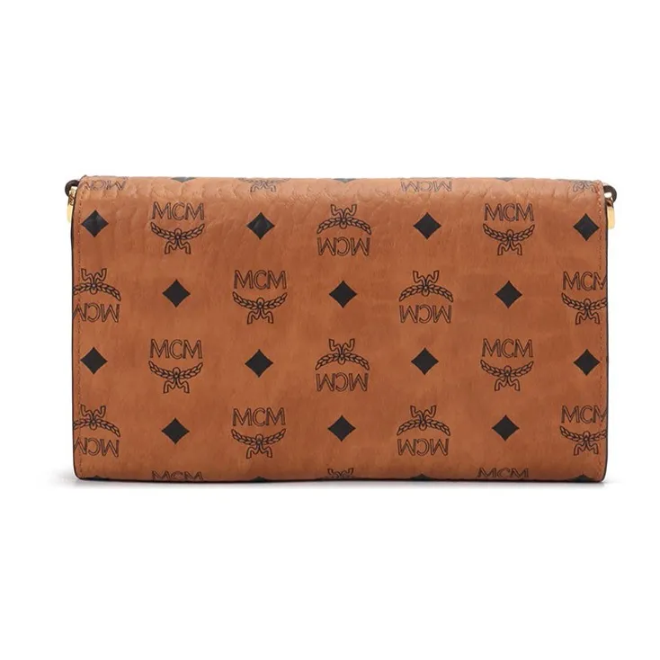 MCM Original Visetos Leather Cell Phone Pouch Crossbody Bag Wallet Women's Brown/Cognac-3