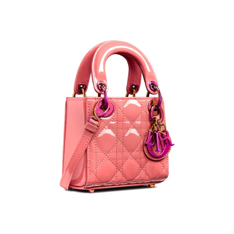 DIOR Lady Dior Patent Leather Cowhide Daisie Bag Shoulder Bag Crossbody Bag Handbag Extra Mini Women's Ash Coral Pink-2