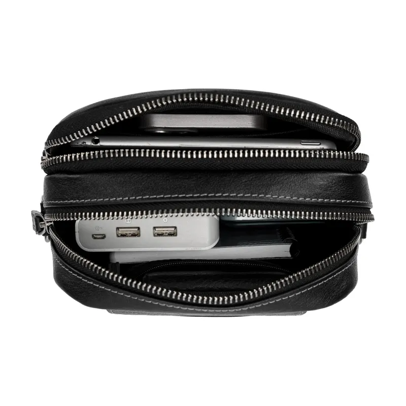 NOMK Top Grain Cow Leather Shoulder Bag Crossbody Bag Sling Bags Small Size Men's Black-7