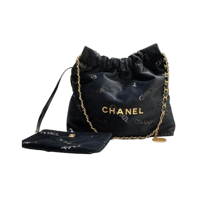 CHANEL 22Bag Velour Cow Leather Tote Bag, Shopping Bag, Handbag, Shoulder Bag Trumpets Women's Black-1