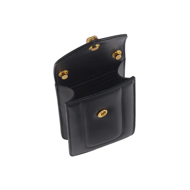 BVLGARI Serpenti Reverse Calfskin Shoulder Bag Crossbody Bag Cell Phone Pouch Women's Black-2