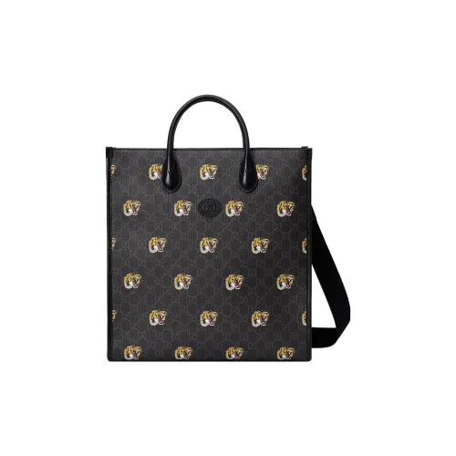 GUCCI Canvas With Leather Tote Bag Shopping Bag Shoulder Bag Crossbody Bag Handbag Medium Size Men's Black