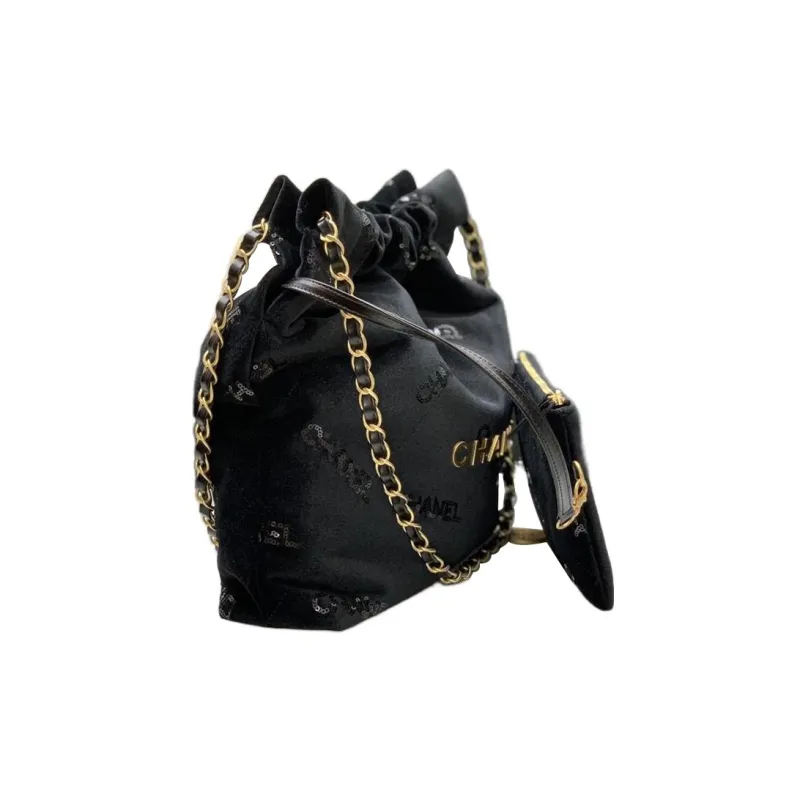 CHANEL 22Bag Velour Cow Leather Tote Bag, Shopping Bag, Handbag, Shoulder Bag Trumpets Women's Black-2