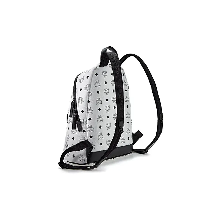 MCM Coated Canvas Backpack Small Size Unisex White-2