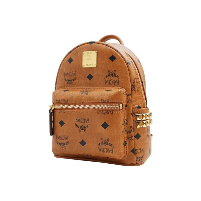 MCM Stark Backpack Visetos Side Studs Bebe Boo Cognac-1