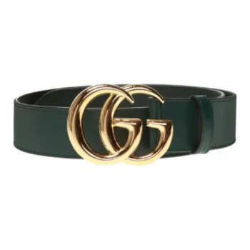 GUCCI GG Smooth Buckle Leather Belts Men's Green Width: 4cm