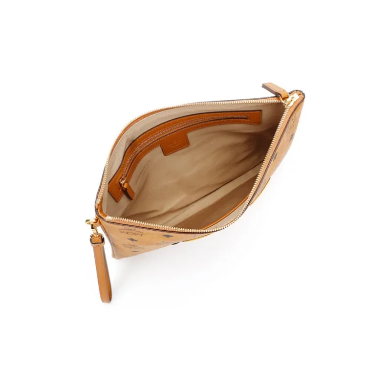 MCM Stark Visetos Calfskin Wrist Bag Clutch Medium Size Men's Cognac-2