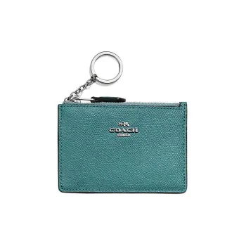 COACH Mini Id Skinny Cross-Stitch Leather Document Wallet Card Holders Mini Unisex Deep Sea Blue