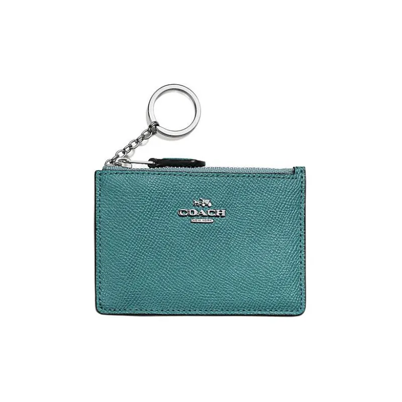 COACH Mini Id Skinny Cross-Stitch Leather Document Wallet Card Holders Mini Unisex Deep Sea Blue-0