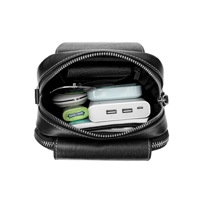 NOMK Top Grain Cow Leather Genuine Leather One Shoulder Crossbody Sling Bags Small Size Unisex Black-7