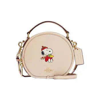 COACH Peanuts Snoopy Collaboration Canteen Cow Leather Handbag Shoulder Bag Crossbody Bag Small Size Women's Ecru