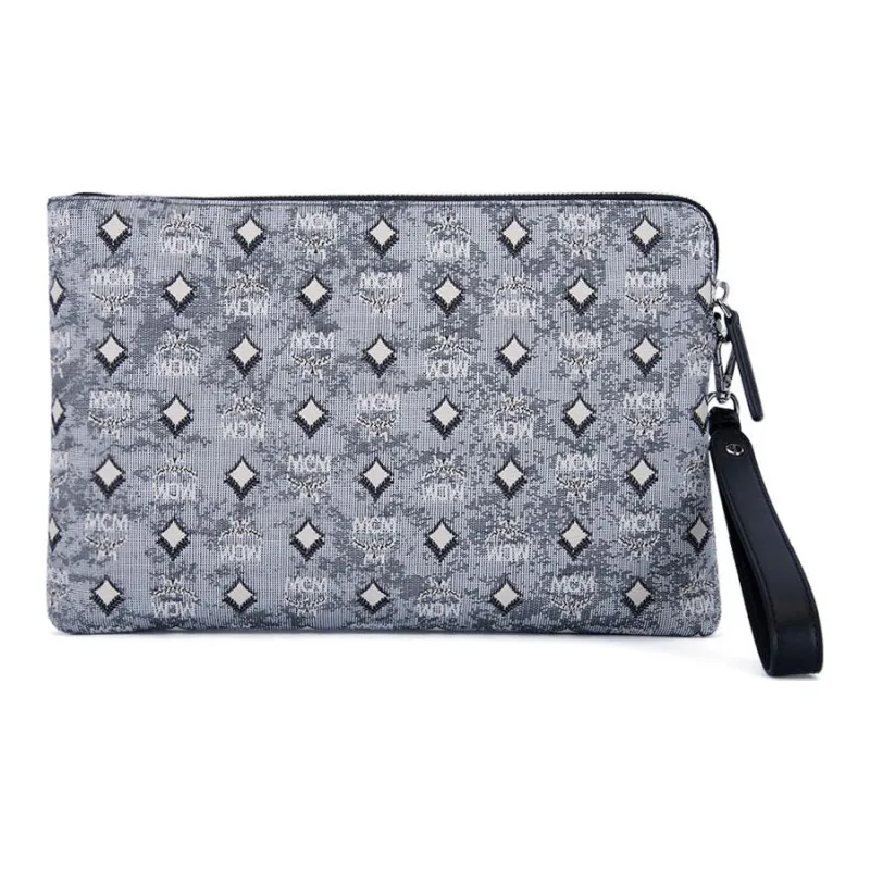 MCM Vintage Monogram Fabric Wristlet Bag Clutch Women's Gray-1