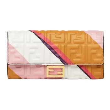 FENDI Calfskin Clutch Card Holder, Wallet Women's Brown/Pink/White/Multicolor