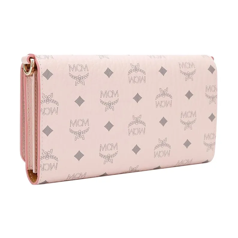 MCM Original Visetos Leather Wallet Crossbody Bag Shoulder Bag Women's Pink-3