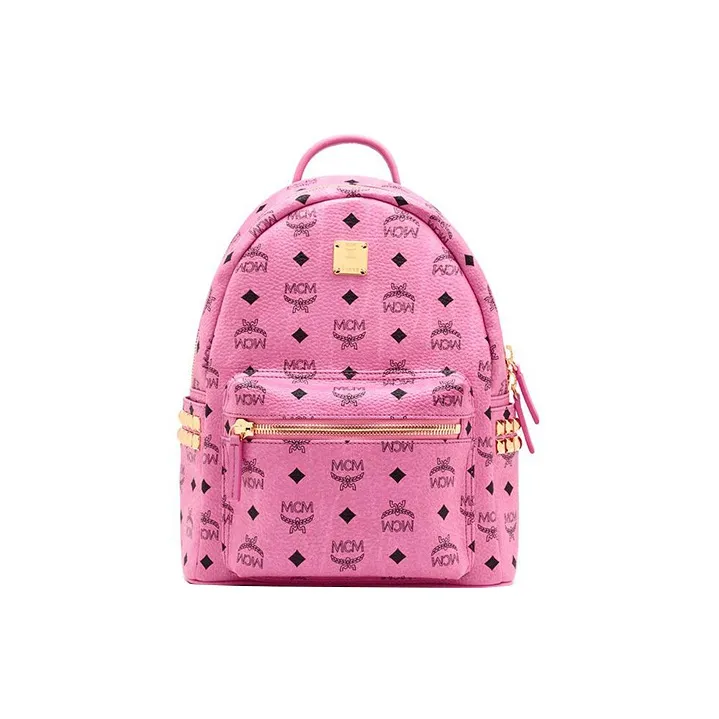 MCM Stark Visetos Artificial Leather Backpack Mini Women's Rose Pink-0