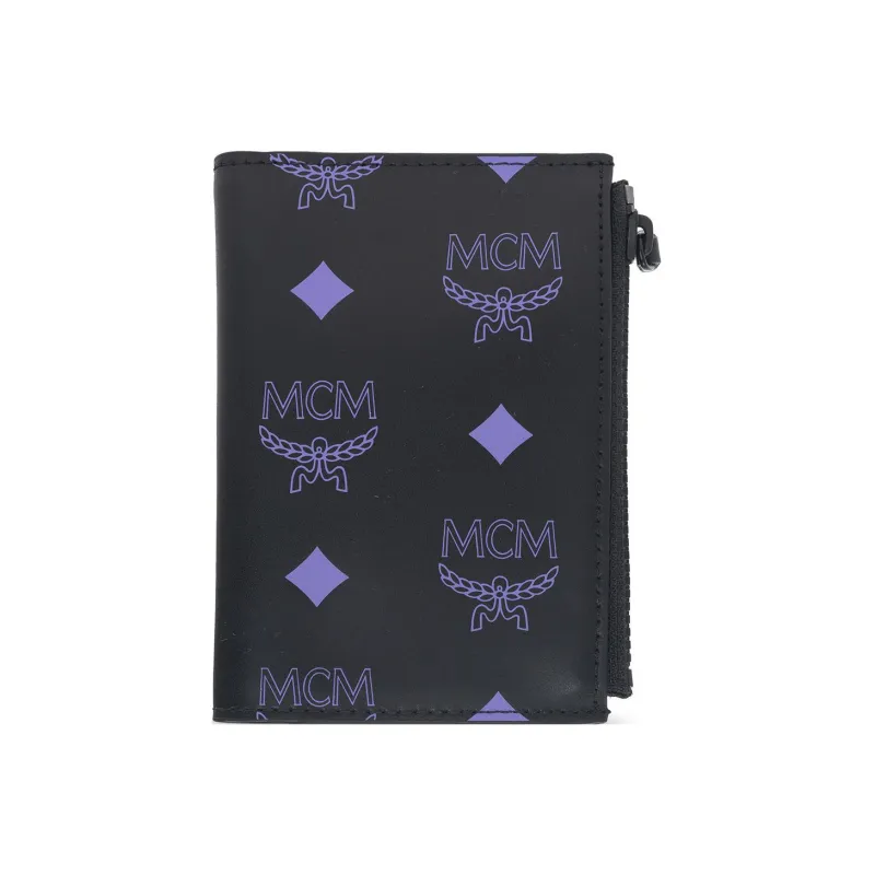 MCM Cow Split Leather Card Holder Wallet Women's Purple-2