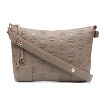 MCM Klara Cow Leather Shoulder Bag Medium Size Women's Gray
