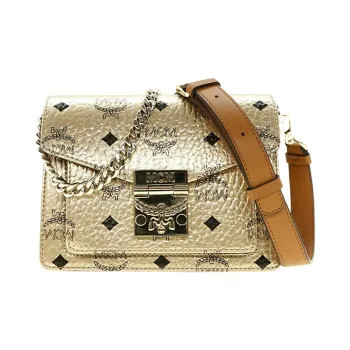 MCM Patricia Visetos Artificial Leather, Leather Shoulder Bag, Crossbody Bag Mini Women's Gold