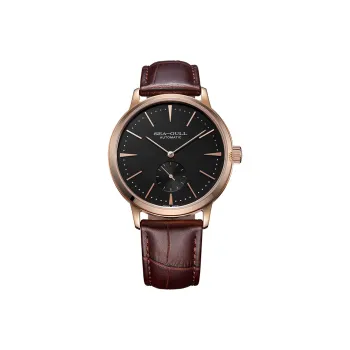 Sea Gull National Collection Automatic Mechanical Movement Genuine Leather Strap Watch Men's Watches Black Dial