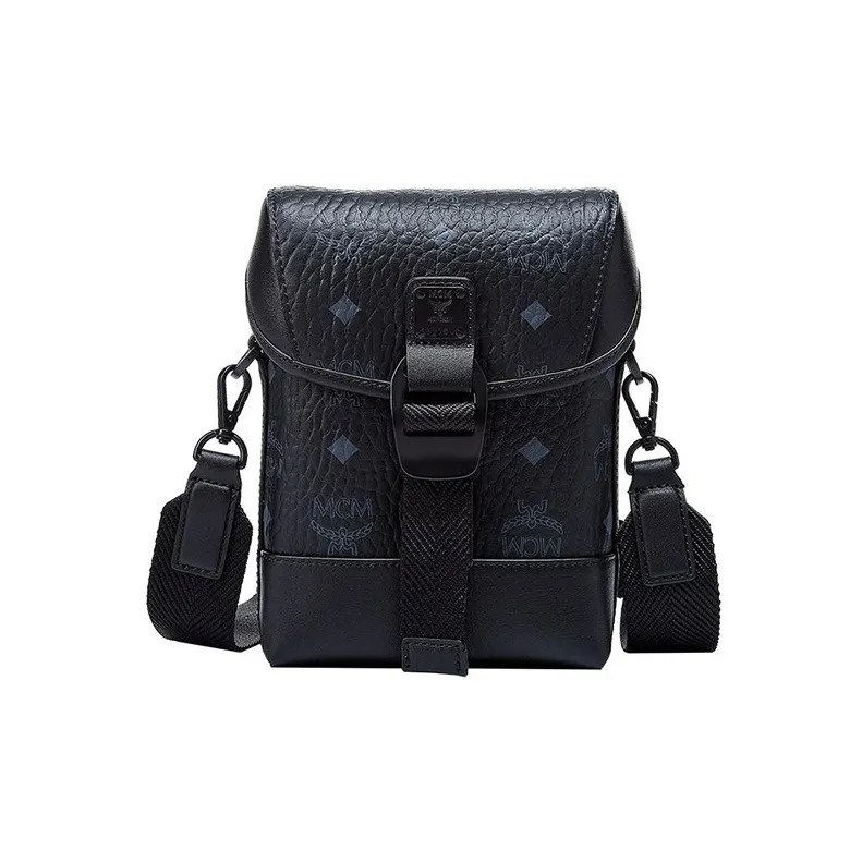 MCM Aren Visetos Coated Canvas With Leather Crossbody Bag Trumpets Men's Black-0