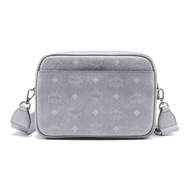 MCM Aren Visetos Nappa Leather Trim Camera Bag, Shoulder Bag, Crossbody Bag Trumpets Women's Gray-3