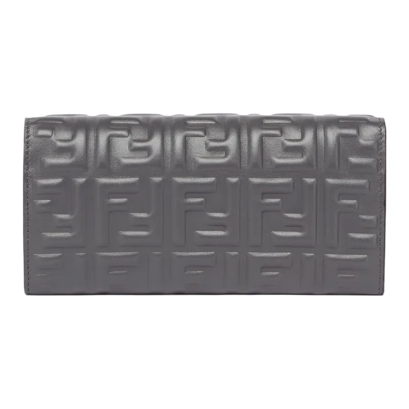 FENDI Baguette Lambskin Wallet Women's Gray-2
