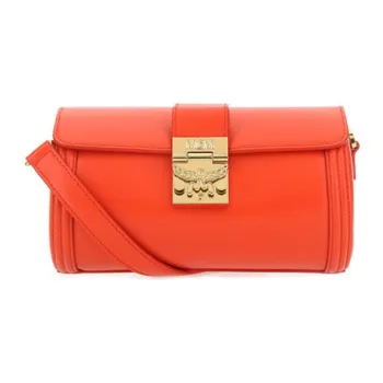 MCM Leather Cylinder Bag, Shoulder Bag, Crossbody Bag Small Size Women's Red