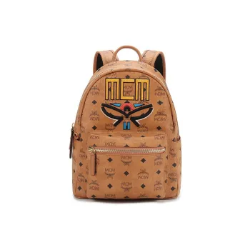 MCM Stark Visetos Artificial Leather Backpack Regular Unisex Brown Cognac