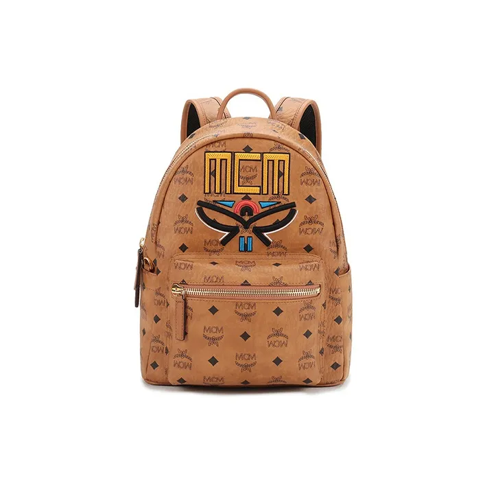 MCM Stark Visetos Artificial Leather Backpack Regular Unisex Brown Cognac-0