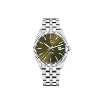 TITONI Mechanical Movement Men's Watches Watch 41mm Green Dial Stainless Steel Watch Case Stainless Steel Watchband